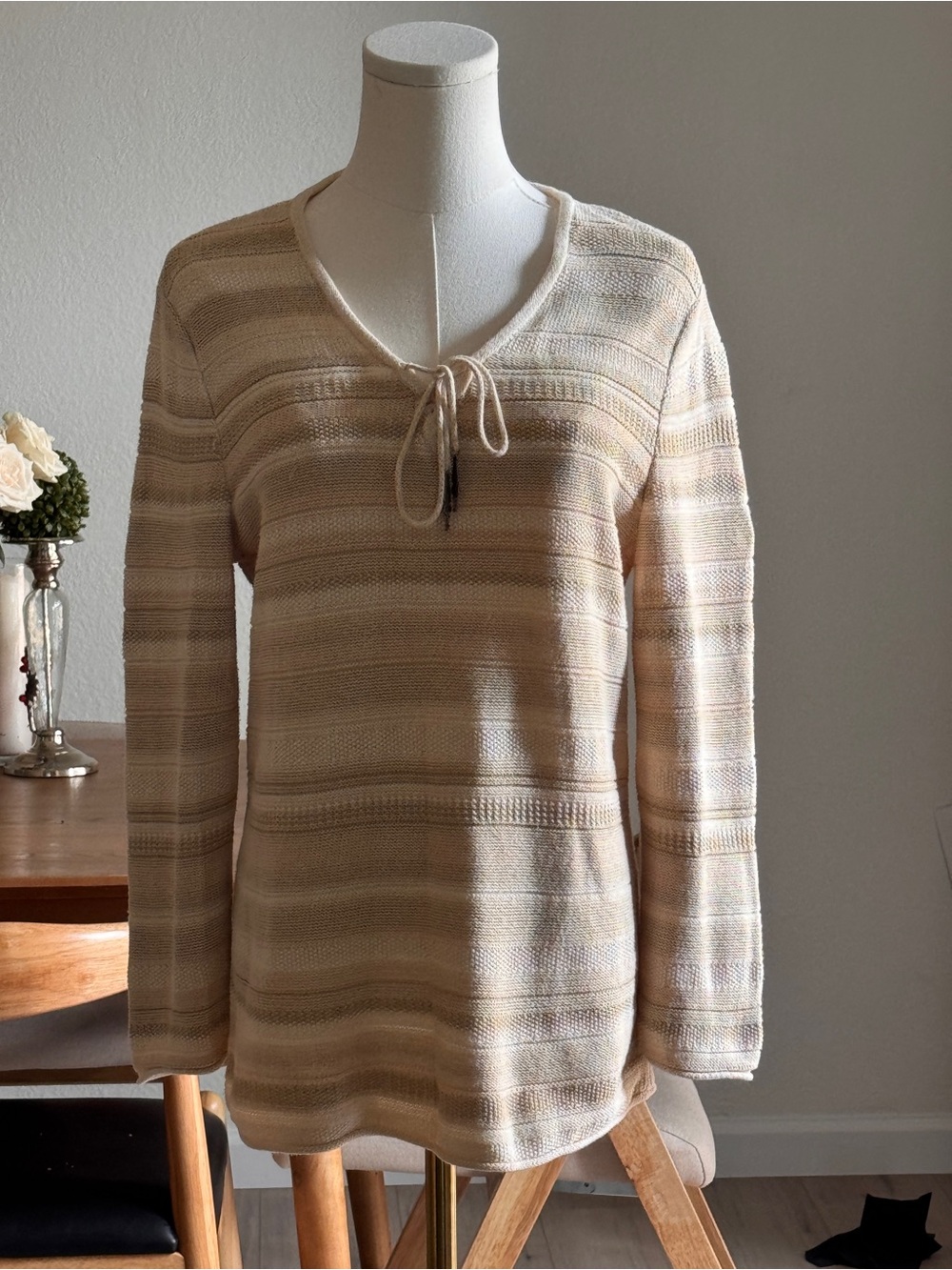 Lauren Ralph Lauren Beige and Cream Striped Knit Top - Picture 2 of 10